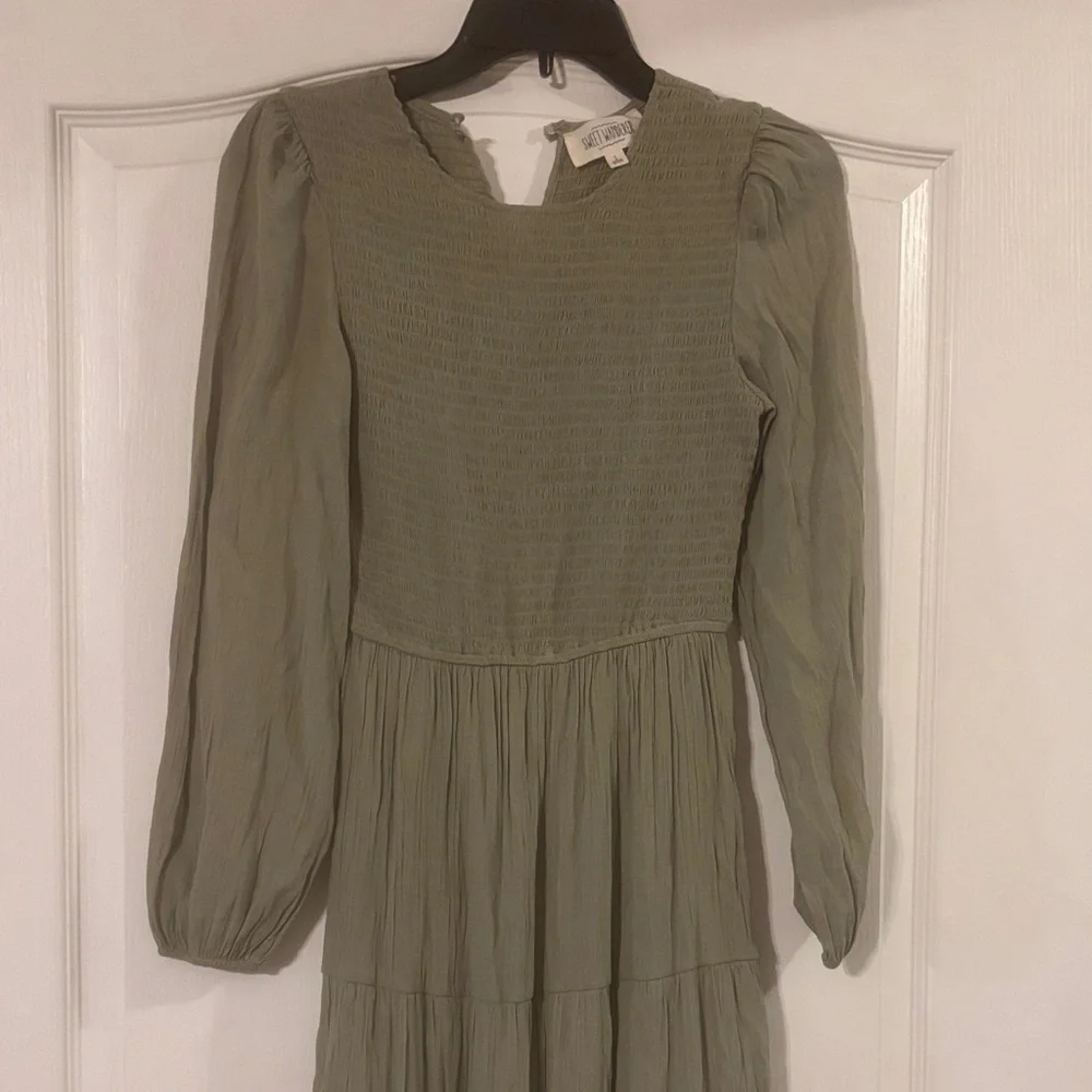 Sweet Wanderer Long Sleeve Dress in Olive - Picture 3 of 3
